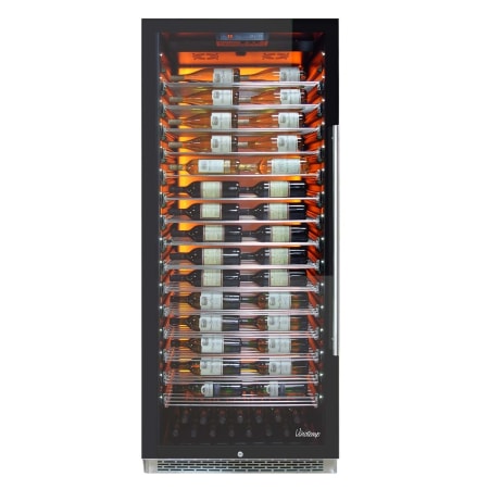 Vinotemp Commercial Wine Cooler with Backlit Panel and Label Forward Racking Left Hinge Black